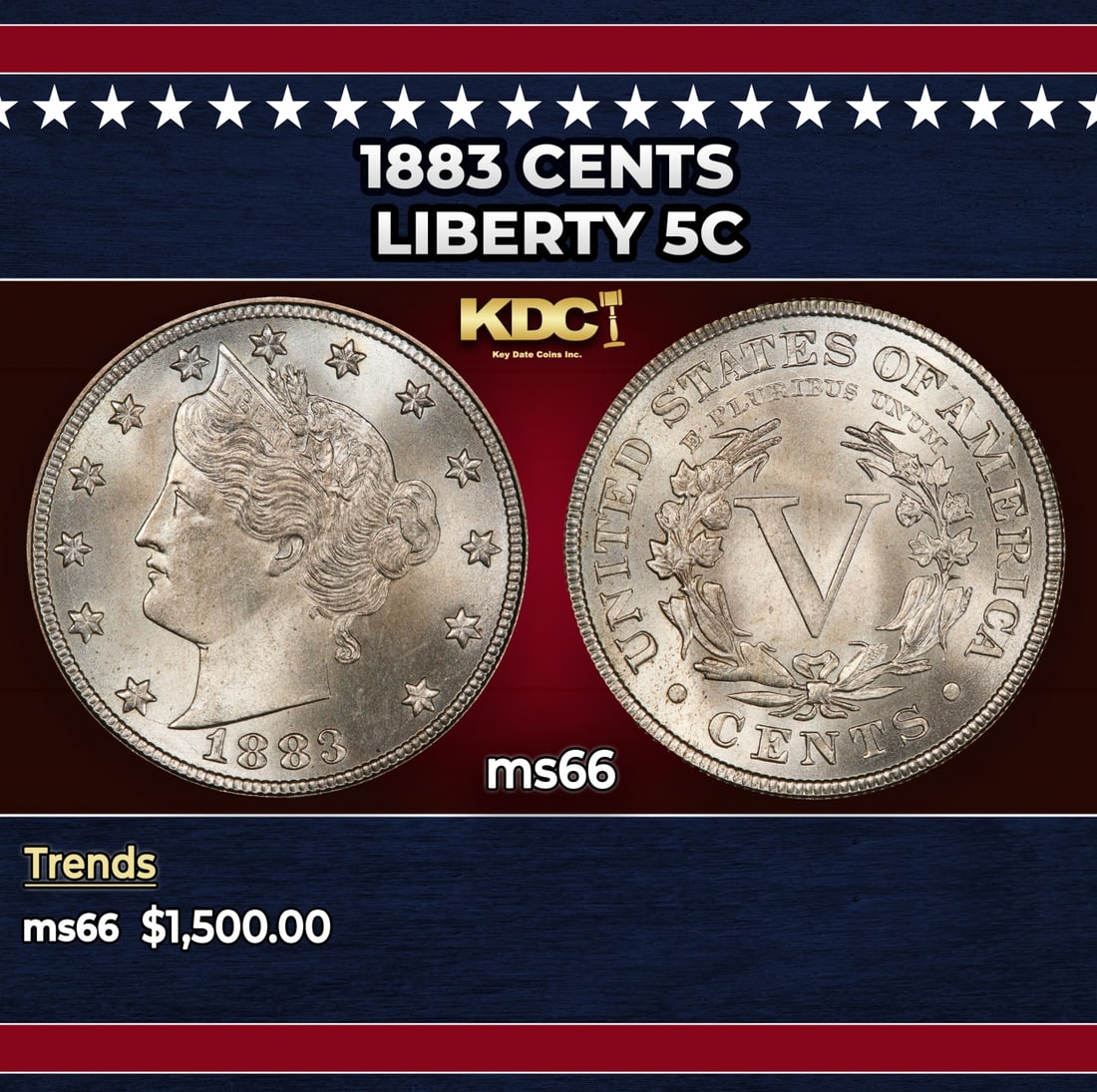 1883 CENTS Liberty Nickel 5c ms66 SEGS: 1883 CENTS Liberty Nickel 5c ms66 SEGS.