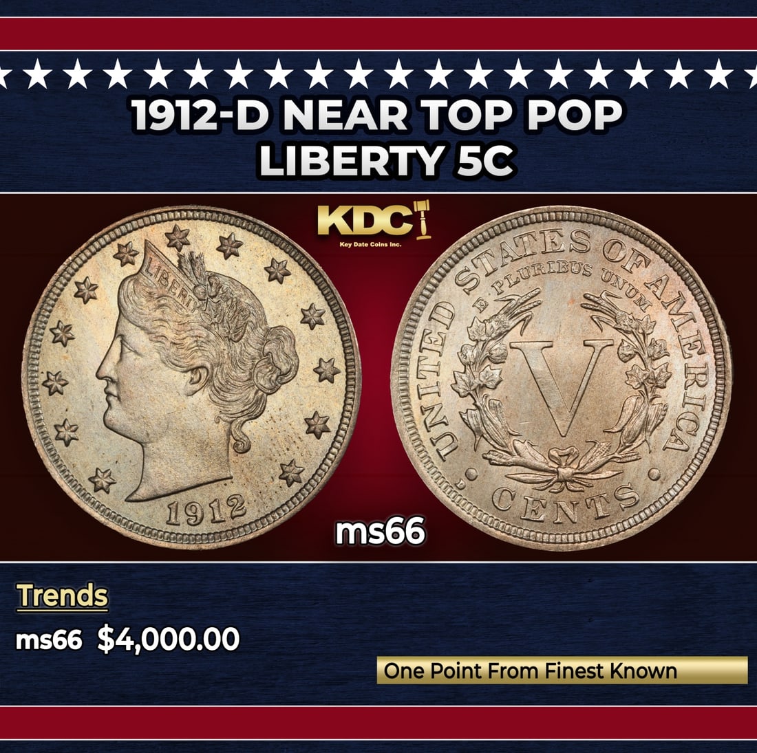 1912-d Liberty Nickel Near Top Pop 5c ms66 SEGS: 1912-d Near Top Pop Liberty Nickel 5c ms66 SEGS.