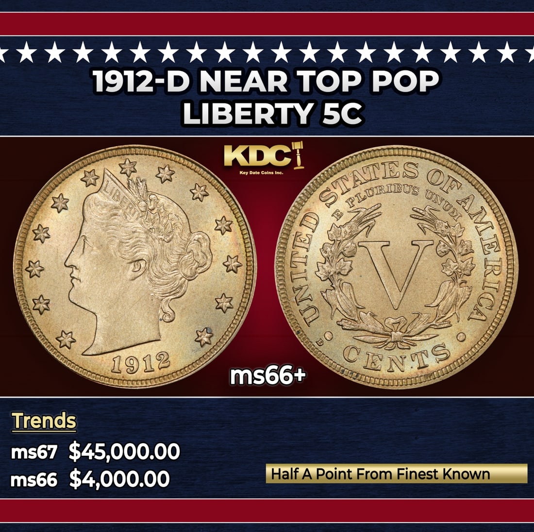 1912-d Liberty Nickel Near Top Pop 5c ms66+ SEGS: 1912-d Near Top Pop Liberty Nickel 5c ms66+ SEGS.