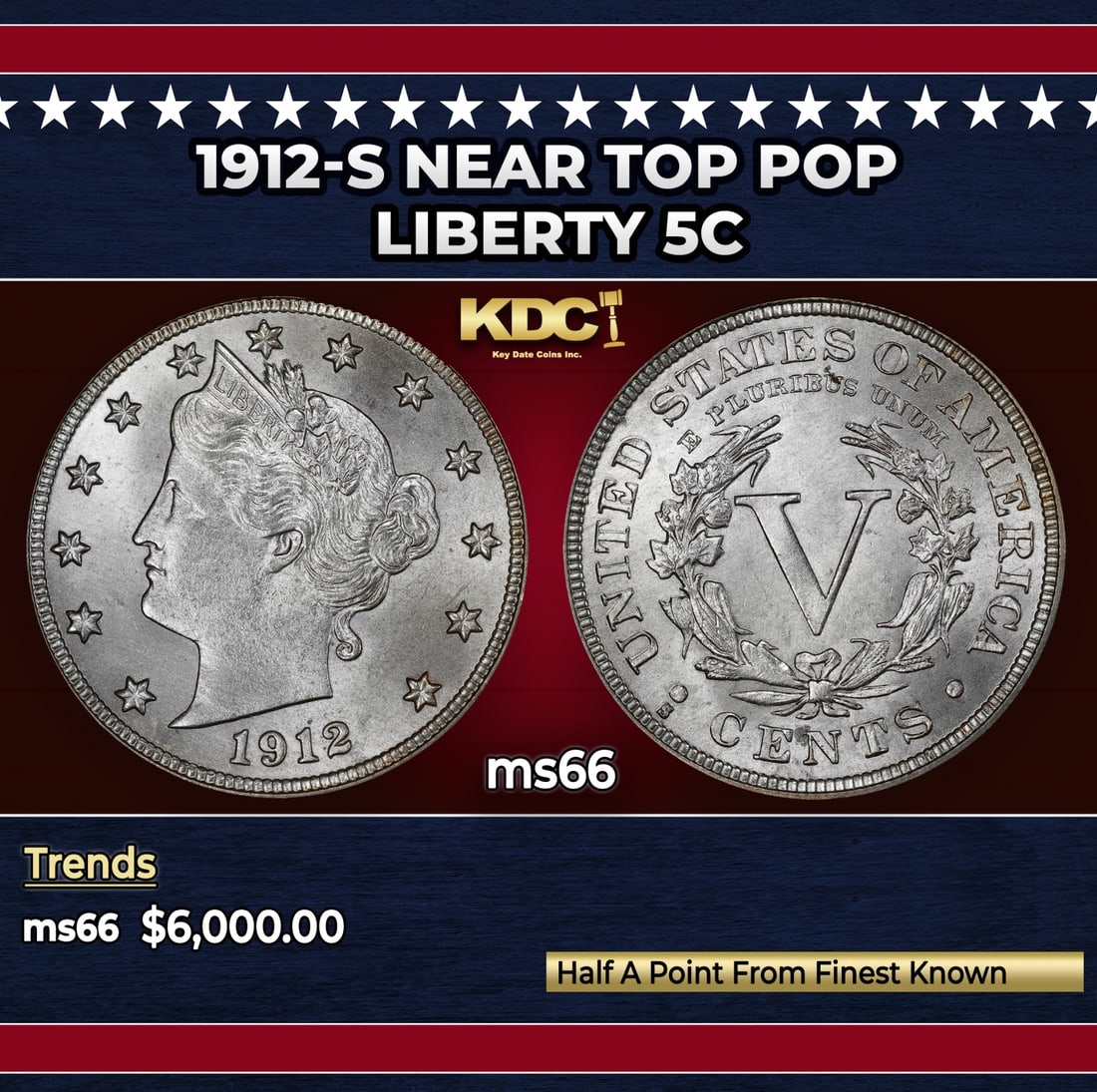 1912-s Liberty Nickel Near Top Pop 5c ms66 SEGS: 1912-s Near Top Pop Liberty Nickel 5c ms66 SEGS.