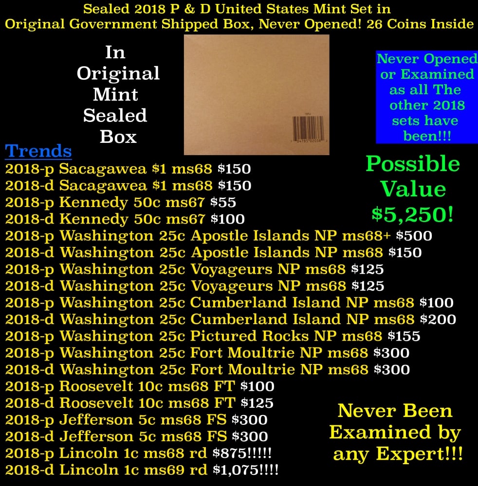 Sealed 2018 United States Mint Set in Original Government Shipped Box, Never Opened! 20 Coins Ins...: Sealed 2018 United States Mint Set in Original Government Shipped Box, Never Opened! 20 Coins Inside!. The 2018 United States Mint Uncirculated Coin Set® contains two folders of 10 coins each,
