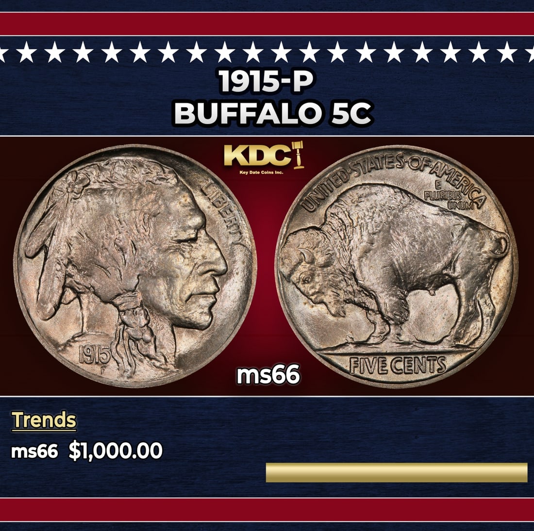 1915-p Buffalo Nickel 5c ms66 SEGS: 1915-p Buffalo Nickel 5c ms66 SEGS.