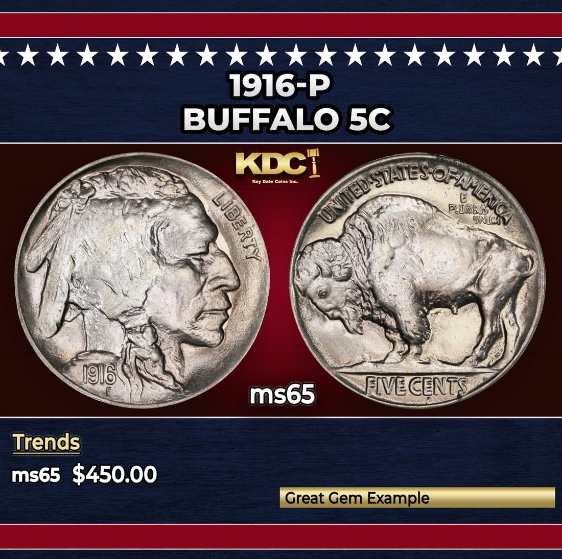 1916-p Buffalo Nickel 5c Grades ms65: 1916-p Buffalo Nickel 5c Grades ms65.