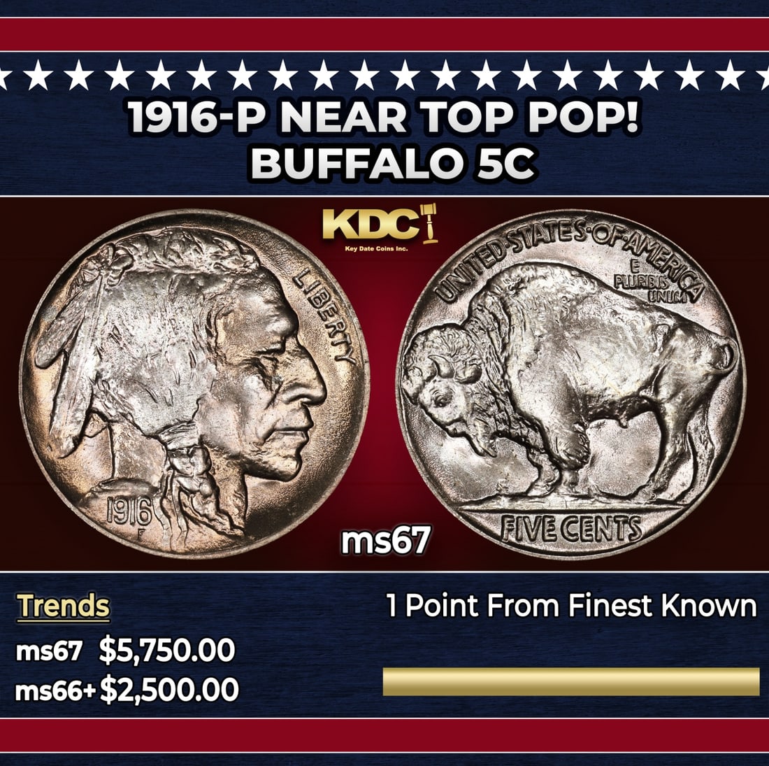 1916-p Buffalo Nickel Near Top Pop! 5c ms67 SEGS: 1916-p Near Top Pop! Buffalo Nickel 5c ms67 SEGS.