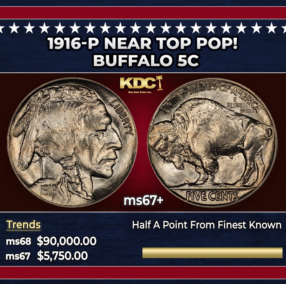 1916-p Buffalo Nickel Near Top Pop! 5c ms67+ SEGS: 1916-p Near Top Pop! Buffalo Nickel 5c ms67+ SEGS.