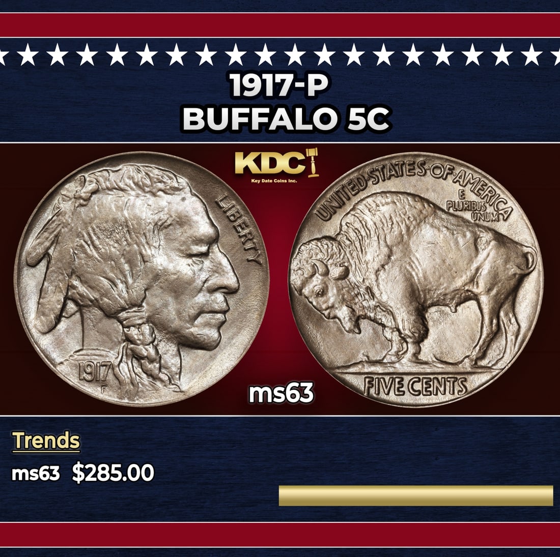 1917-p Buffalo Nickel 5c Grades ms63: 1917-p Buffalo Nickel 5c Grades ms63.