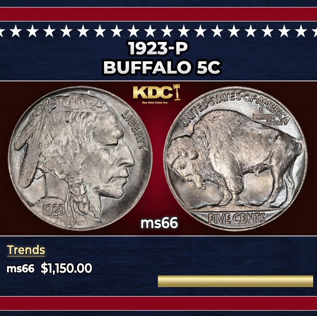 1923-p Buffalo Nickel 5c ms66 SEGS: 1923-p Buffalo Nickel 5c ms66 SEGS.