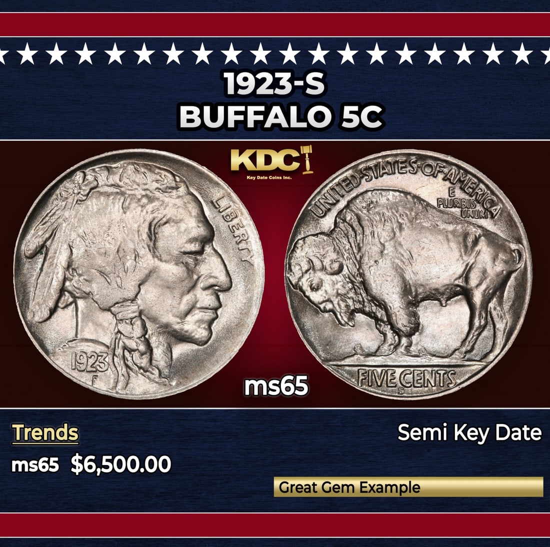 1923-s Buffalo Nickel 5c ms65 SEGS: 1923-s Buffalo Nickel 5c ms65 SEGS.