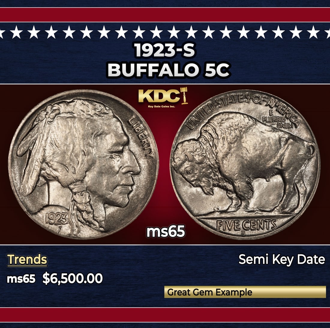 1923-s Buffalo Nickel 5c ms65 SEGS: 1923-s Buffalo Nickel 5c ms65 SEGS.