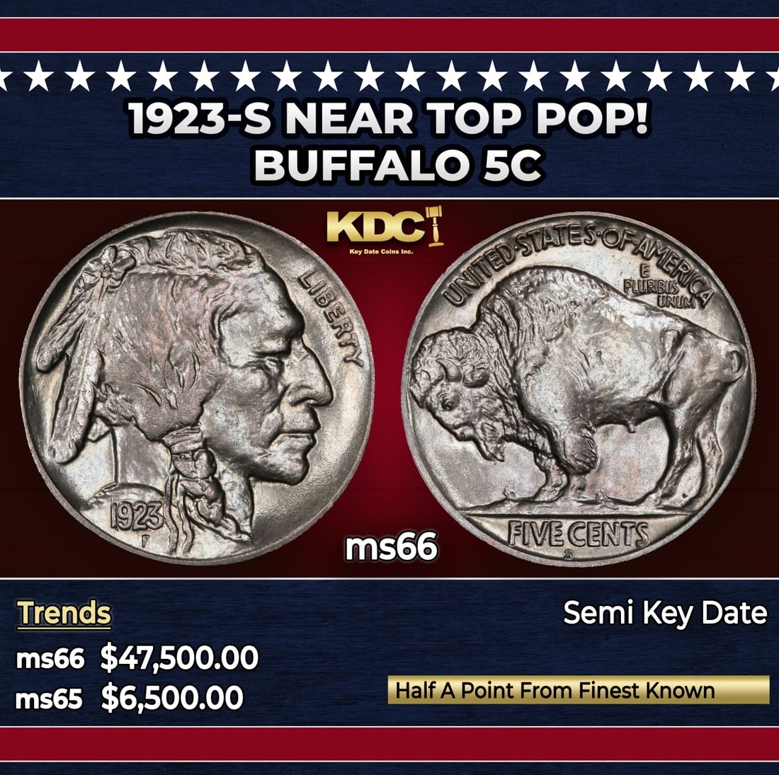 1923-s Buffalo Nickel Near Top Pop! 5c ms66 SEGS: 1923-s Near Top Pop! Buffalo Nickel 5c ms66 SEGS.