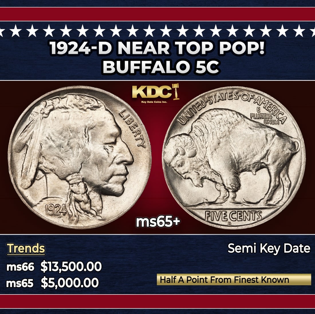 1924-d Buffalo Nickel Near Top Pop! 5c ms65+ SEGS: 1924-d Near Top Pop! Buffalo Nickel 5c ms65+ SEGS.