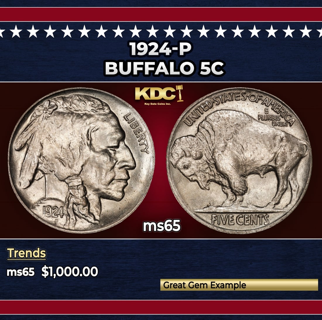 1924-p Buffalo Nickel 5c ms65 SEGS: 1924-p Buffalo Nickel 5c ms65 SEGS.