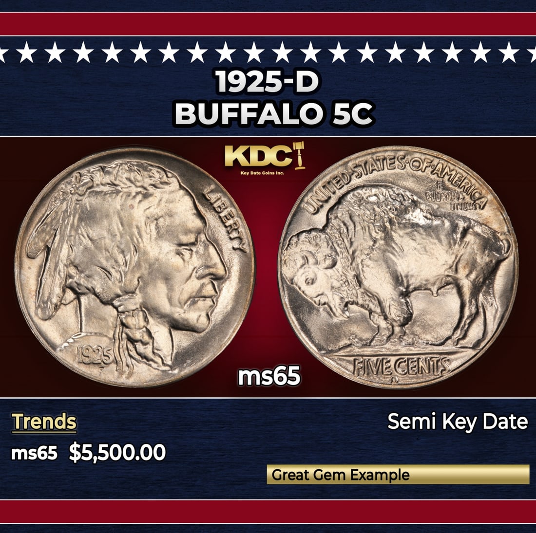 1925-d Buffalo Nickel 5c ms65 SEGS: 1925-d Buffalo Nickel 5c ms65 SEGS.