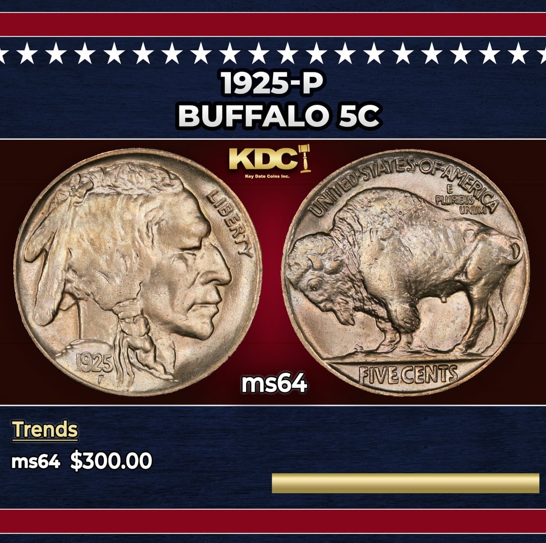 1925-p Buffalo Nickel 5c Grades ms64: 1925-p Buffalo Nickel 5c Grades ms64.