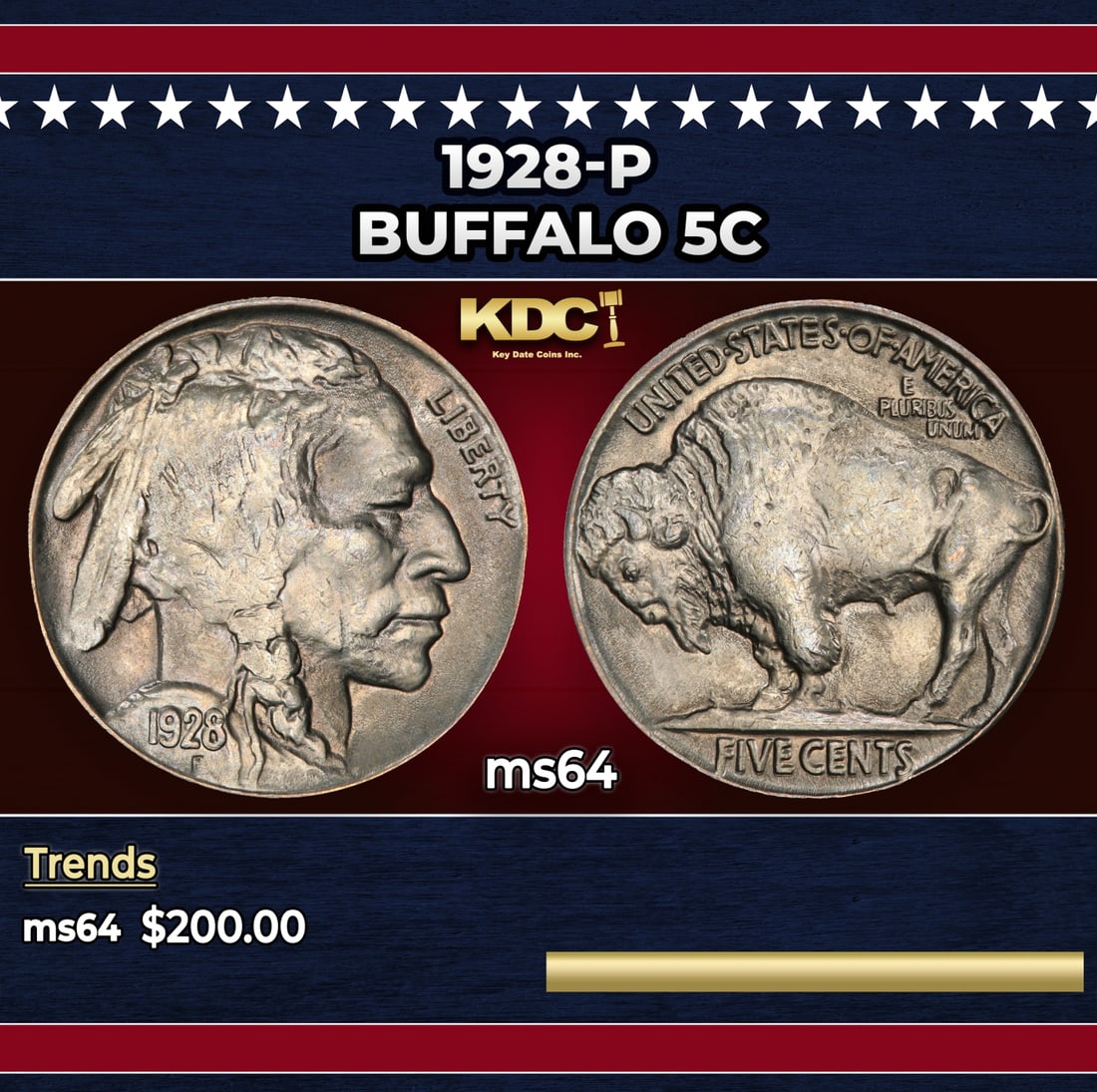 1928-p Buffalo Nickel 5c Grades ms64: 1928-p Buffalo Nickel 5c Grades ms64.