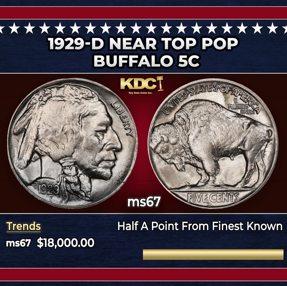 1929-d Buffalo Nickel Near Top Pop 5c ms67 SEGS: 1929-d Near Top Pop Buffalo Nickel 5c ms67 SEGS.