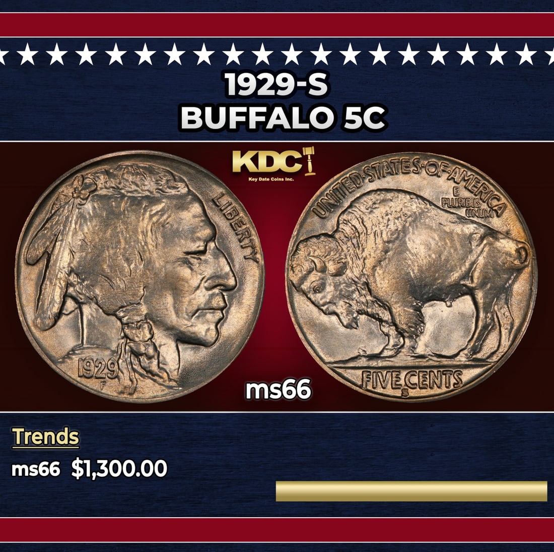 1929-s Buffalo Nickel 5c ms66 SEGS: 1929-s Buffalo Nickel 5c ms66 SEGS.