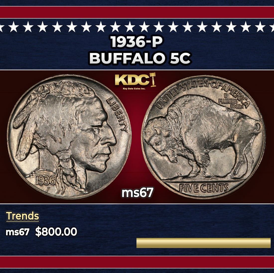 1936-p Buffalo Nickel 5c ms67 SEGS: 1936-p Buffalo Nickel 5c ms67 SEGS.