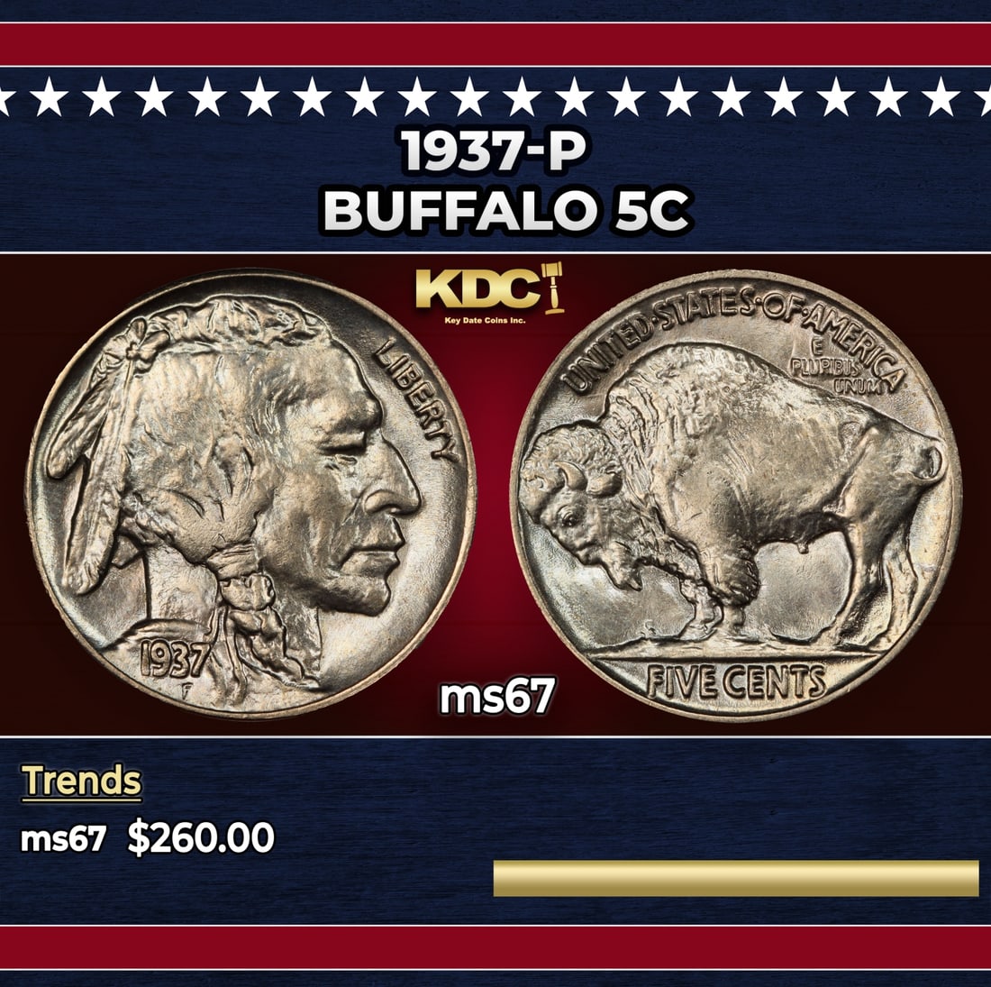 1937-p Buffalo Nickel 5c ms67 SEGS: 1937-p Buffalo Nickel 5c ms67 SEGS.