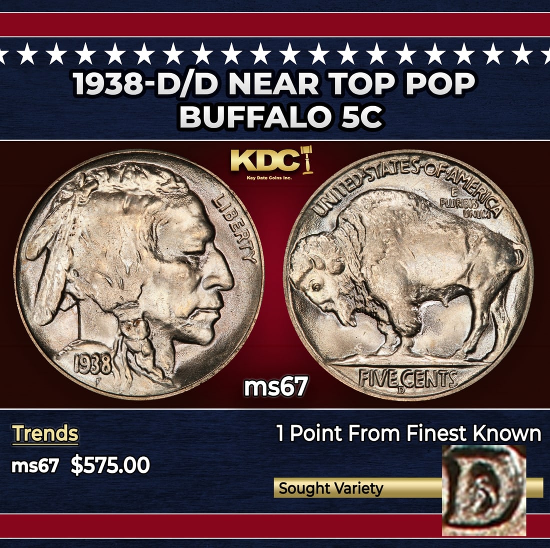 1938-d/d Buffalo Nickel Near Top Pop 5c ms67 SEGS: 1938-d/d Near Top Pop Buffalo Nickel 5c ms67 SEGS.