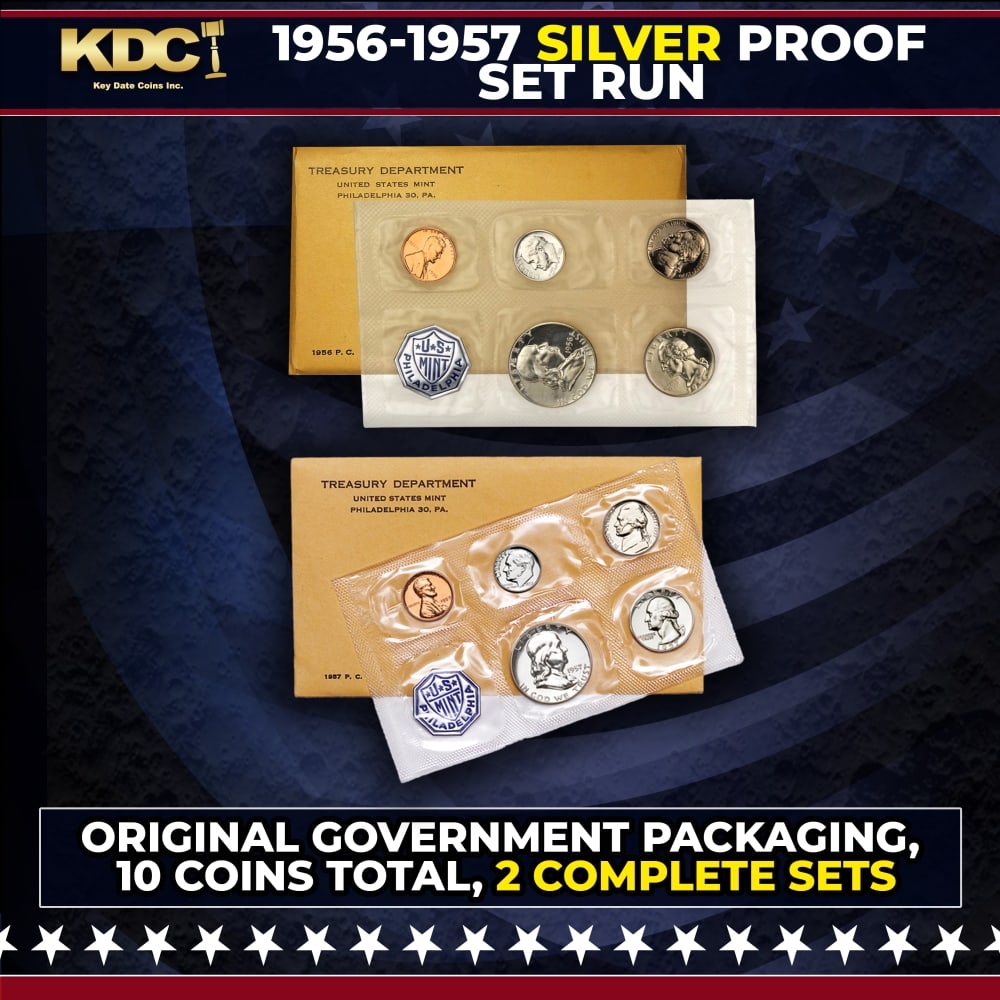 1956 & 1957 Silver Proof Sets 10 Coins In Original Government Packaging Manilla Envelope: 1956 & 1957 Silver Proof Sets 10 Coins In Original Government Packaging Manilla Envelope.