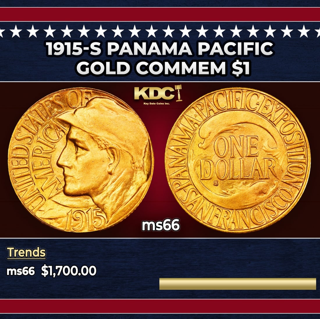 1915-s Panama Pacific Gold Commem Dollar 1 ms66 SEGS (1 of 3)