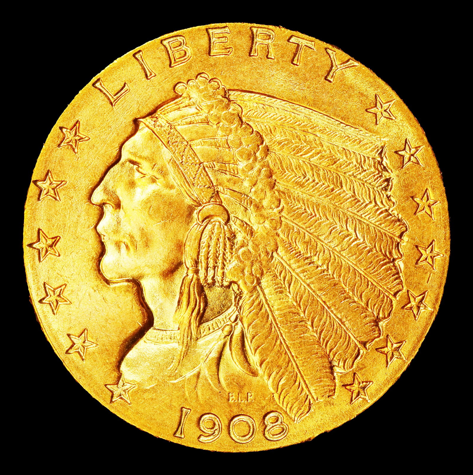 1908-p Gold Indian Quarter Eagle $2 1/2 ms64+ SEGS - 2