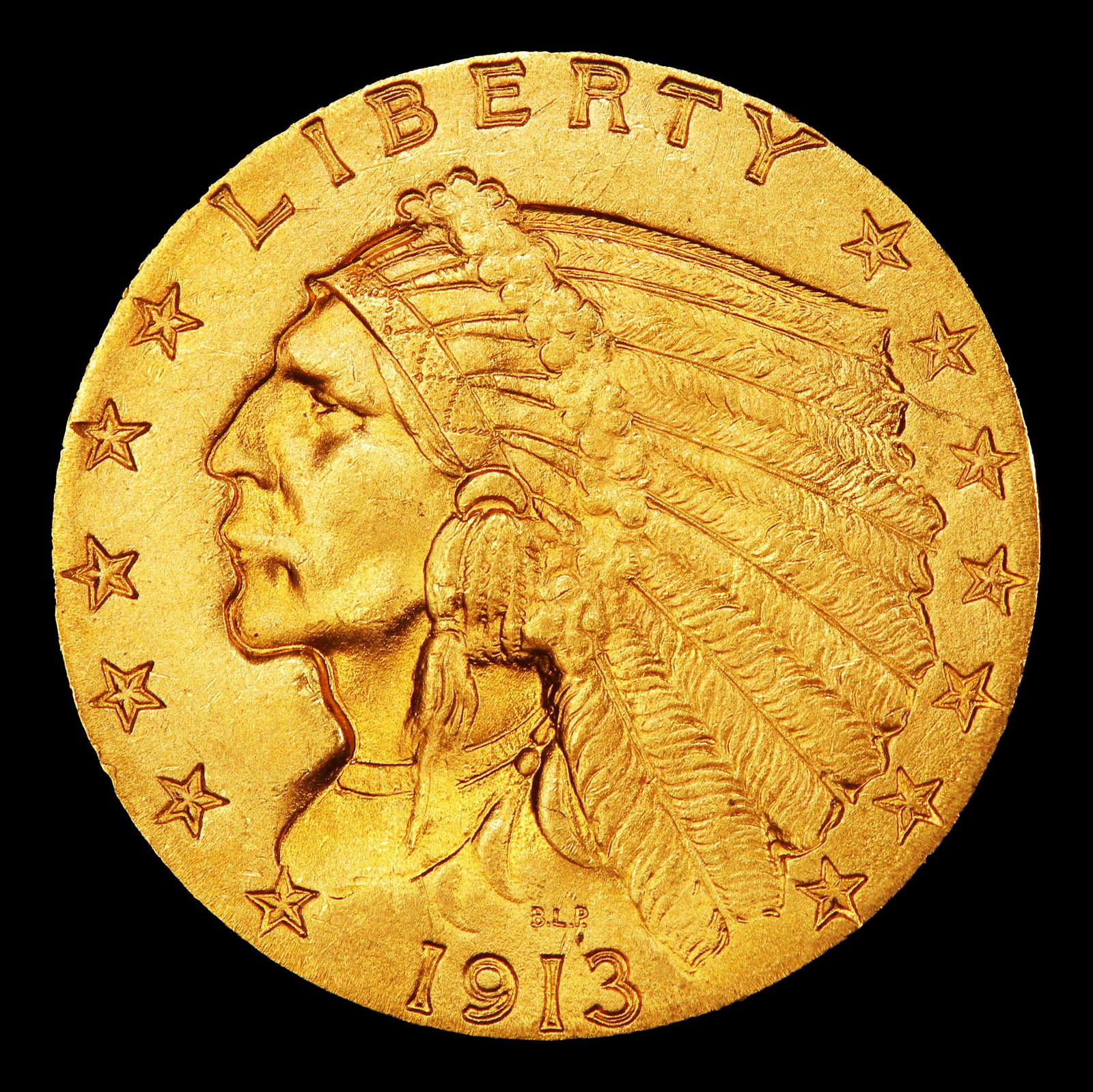 1913-p Gold Indian Quarter Eagle Near Top Pop! $2 1/2 ms65+ SEGS - 2