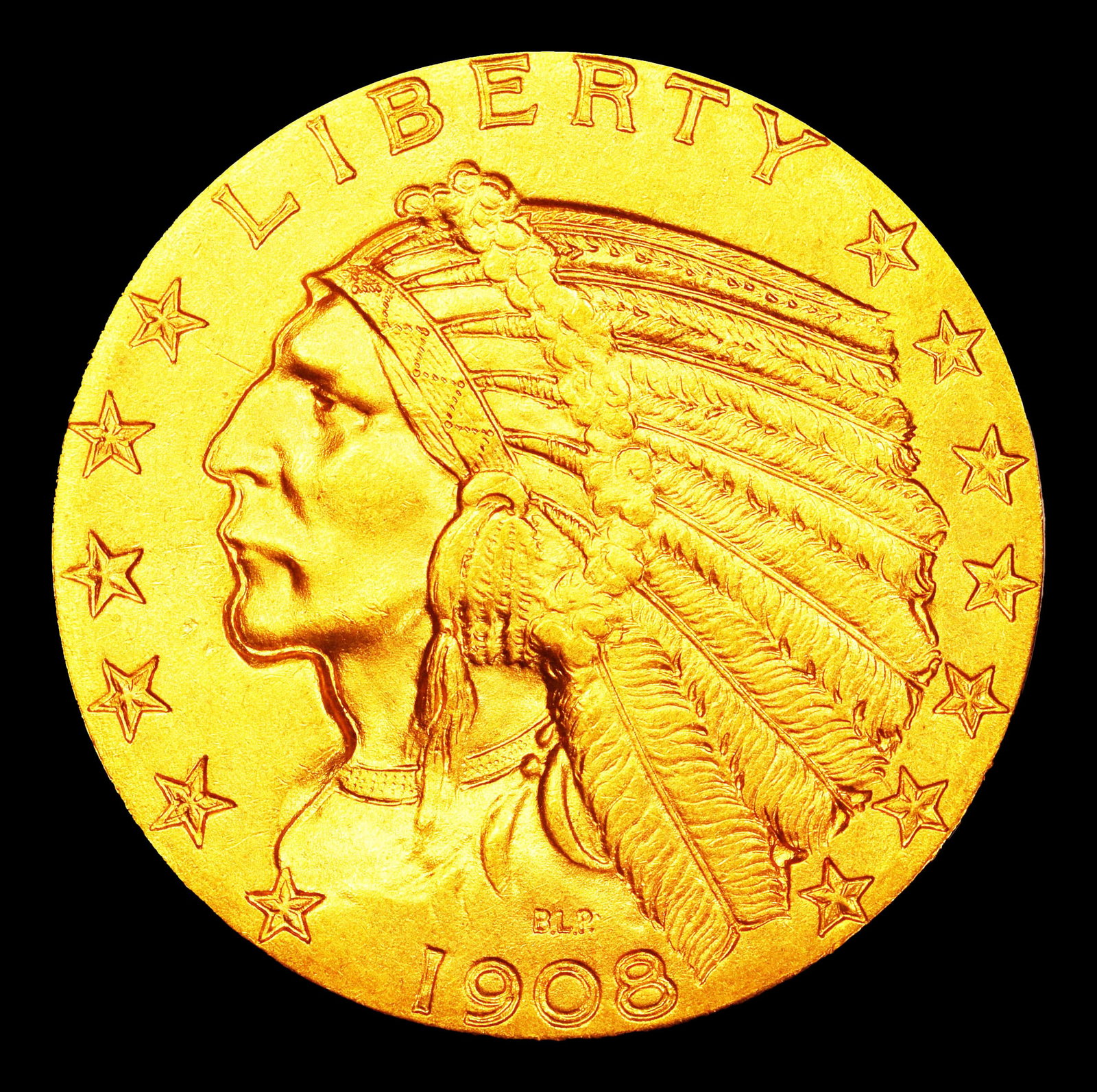 1908-p Gold Indian Half Eagle $5 ms65+ SEGS - 2