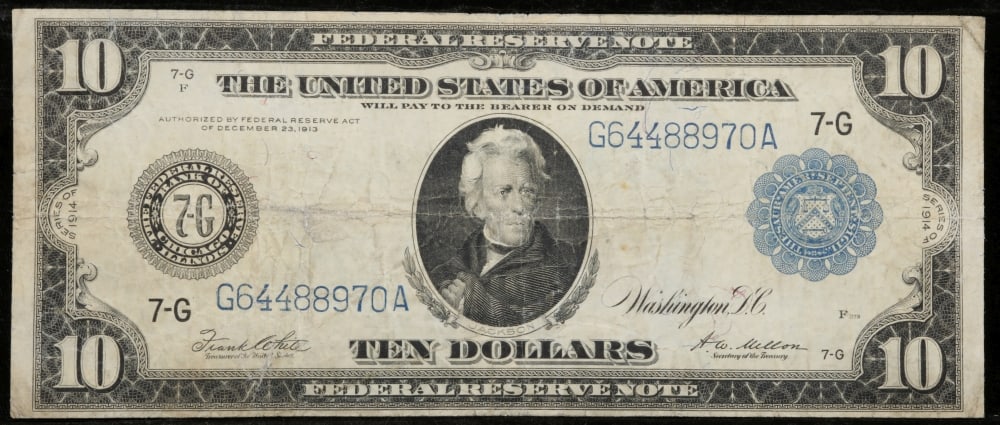 1914 $10 Large Size Blue Seal Federal Reserve Note Chicago, IL Grades vf++ FR-930 - 2