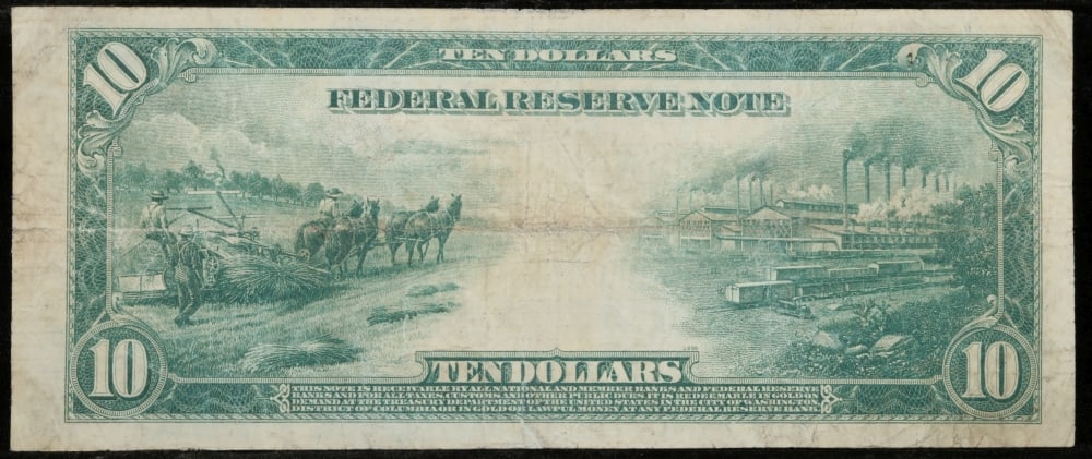 1914 $10 Large Size Blue Seal Federal Reserve Note Chicago, IL Grades vf++ FR-930 - 3