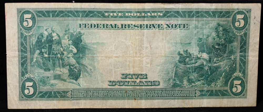 1914 $5 Large Size Blue Seal Federal Reserve Note Cleveland, OH Grades vf++ FR-859 - 3