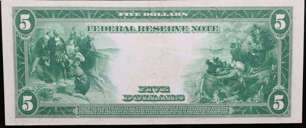 1914 $5 Large Size Blue Seal Federal Reserve Note Chicago, IL Grades Choice AU/BU Slider FR-871 - 3