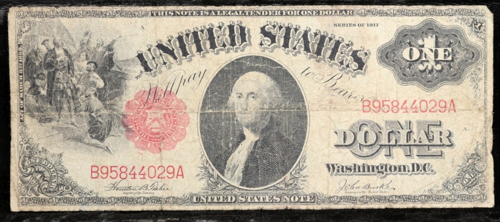 1917 $1 Large Size Legal Tender Note Grades vf+ Signatures Teehee/Burke - 2