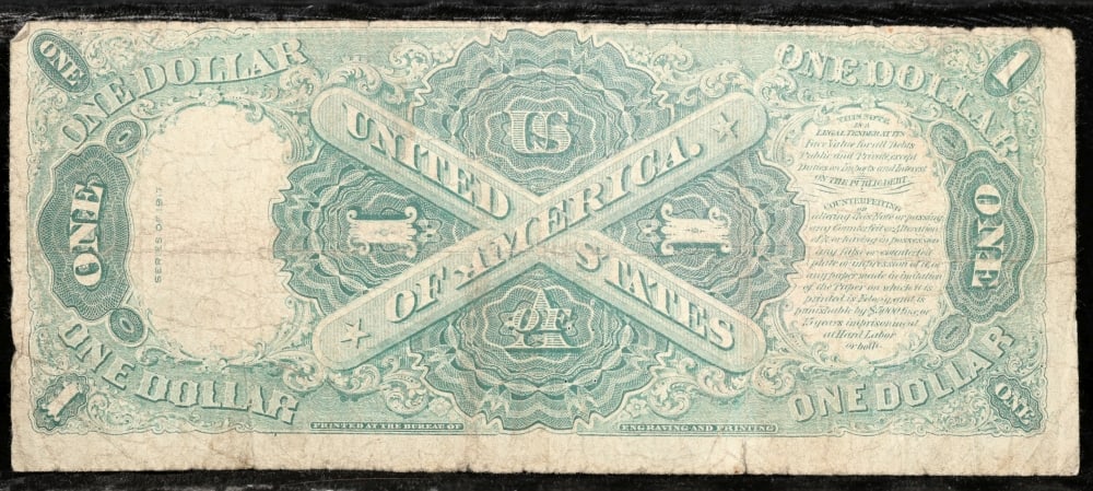 1917 $1 Large Size Legal Tender Note Grades vf+ Signatures Teehee/Burke - 3