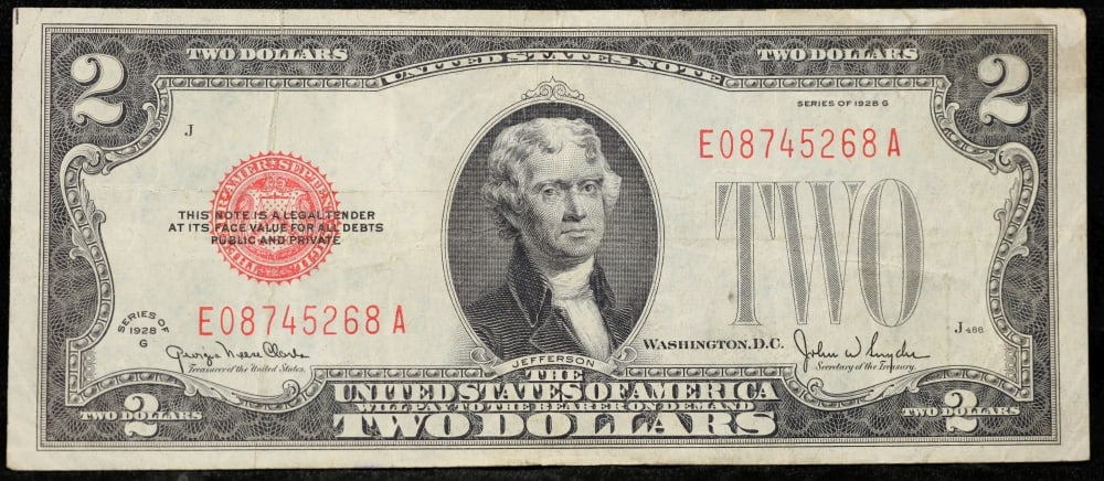 1928G $2 Red Seal United States Note Grades vf++ - 2