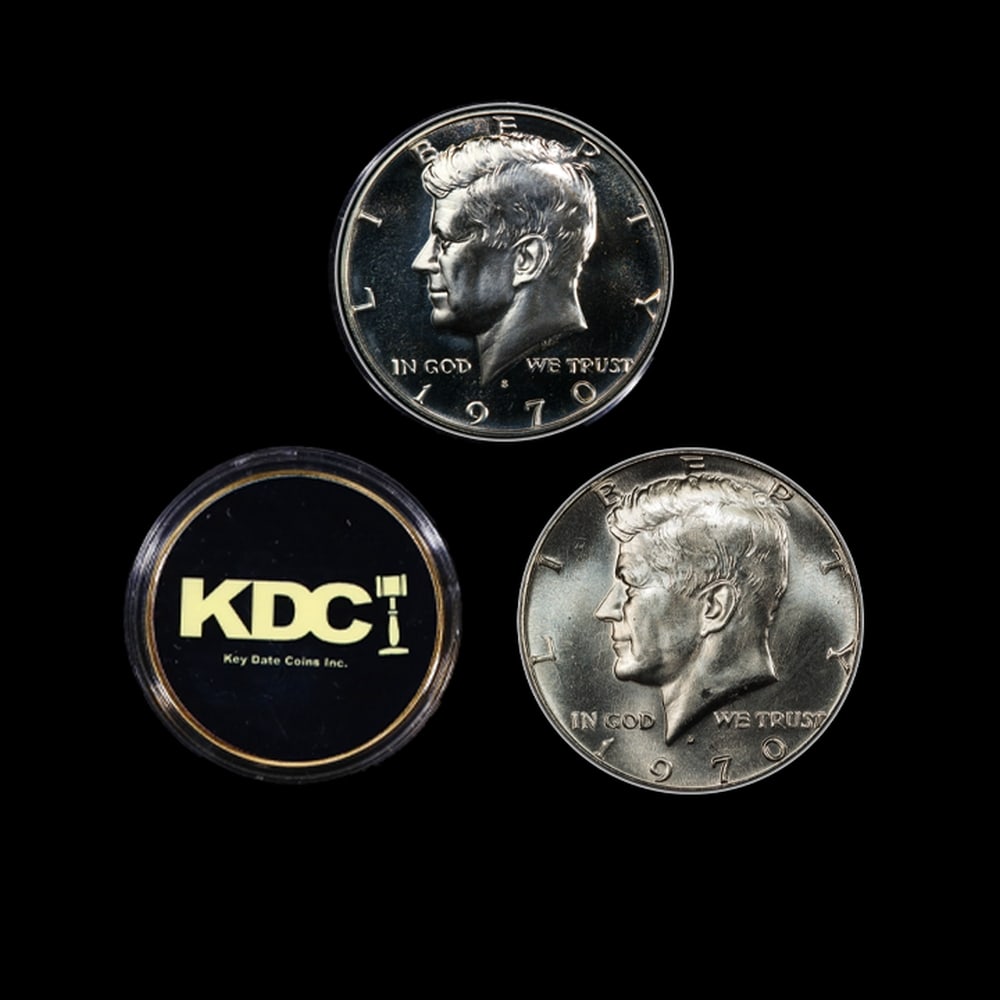 Complete 2 PC. 1970 Kennedy Half Dollar 50c set In Custom Box W/ Special Backer Card BU & Proof C... - 4