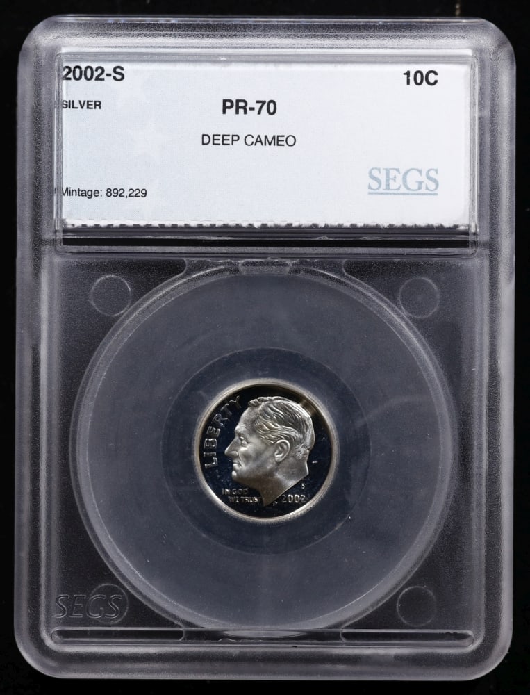 2002 US Silver Proof Set Graded pr70 DCAM By SEGS about 1.5 oz of pure silver 10 Coins - 4