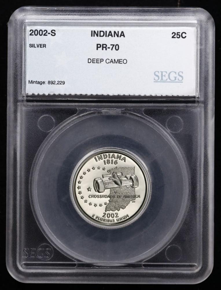 2002 US Silver Proof Set Graded pr70 DCAM By SEGS about 1.5 oz of pure silver 10 Coins - 5