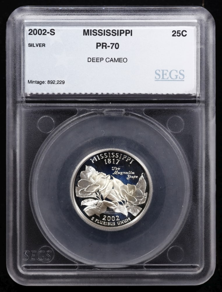 2002 US Silver Proof Set Graded pr70 DCAM By SEGS about 1.5 oz of pure silver 10 Coins - 7