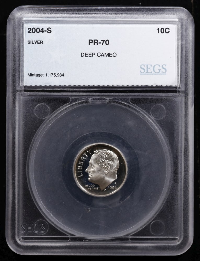 2004 US Silver Proof Set Graded pr70 DCAM By SEGS about 1.5 oz of pure silver 10 Coins - 4