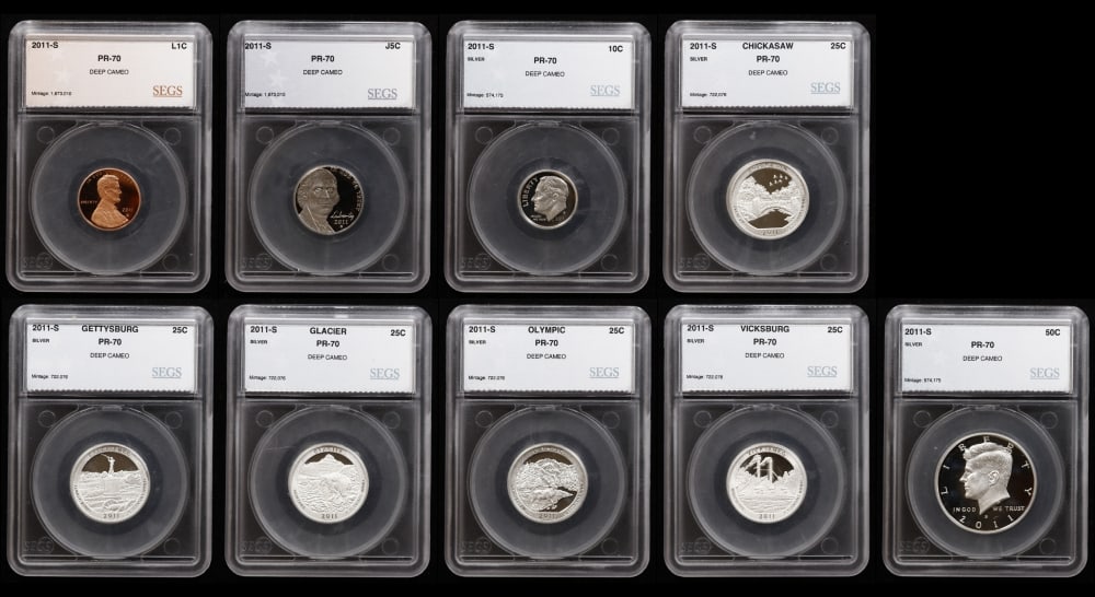 2011 US Silver Proof Set Graded pr70 DCAM By SEGS about 1.5 oz of pure silver 13 Coins - 15
