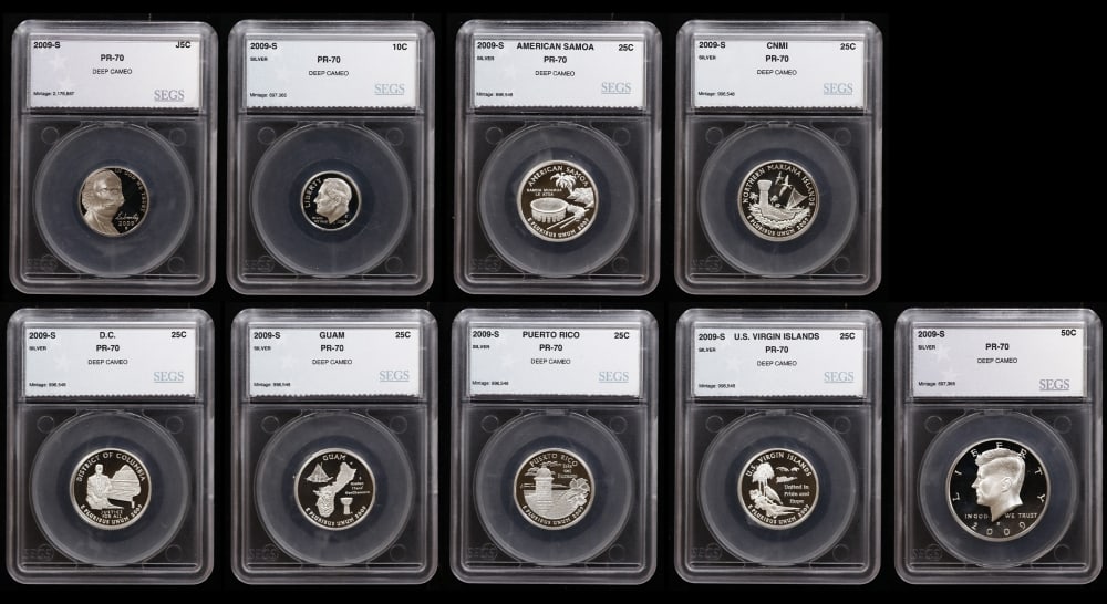Rare 2009 US Silver Proof Set Graded pr70 DCAM By SEGS Over 1.5 oz of pure silver 17 Coins - 19