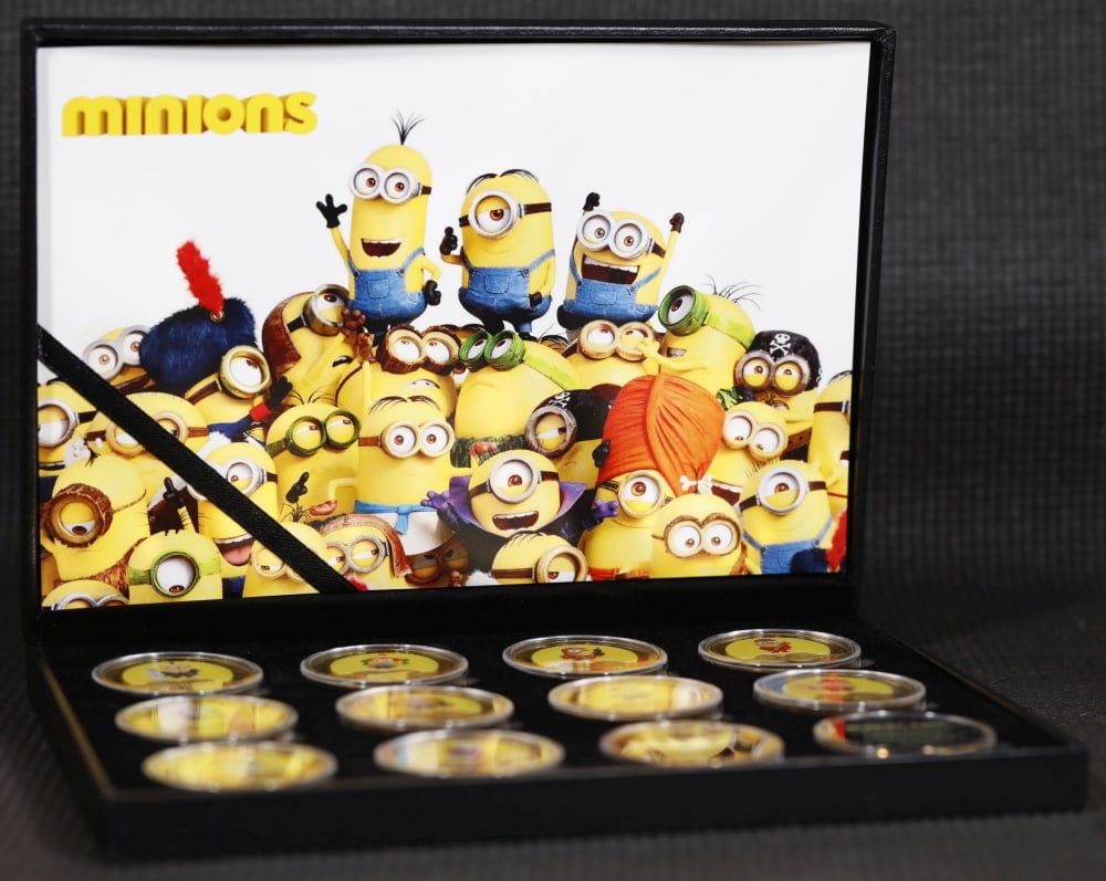 10 PC. Minions Gold Plated Round Collection In Custom Box W/ Special Backer card - 2