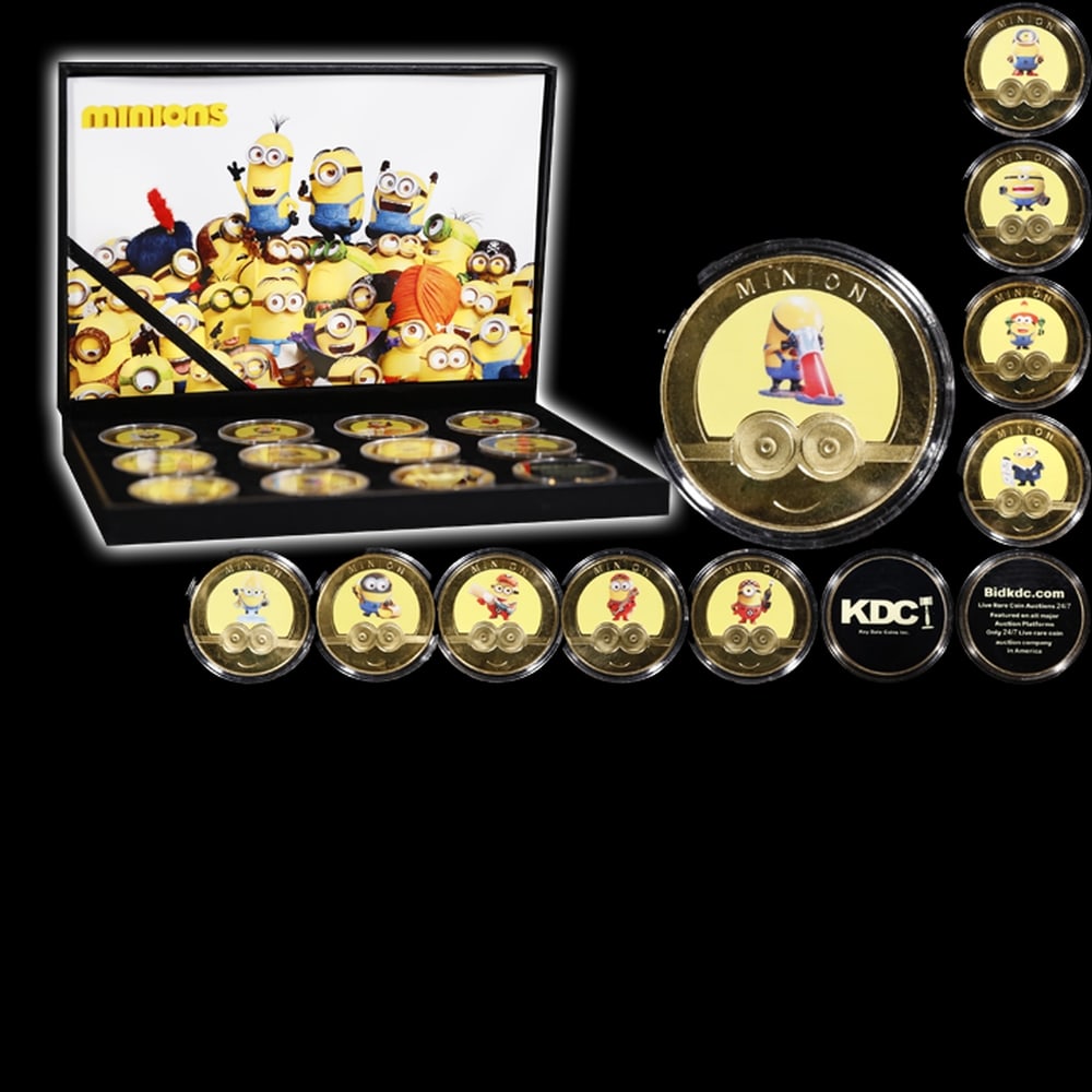 10 PC. Minions Gold Plated Round Collection In Custom Box W/ Special Backer card - 4