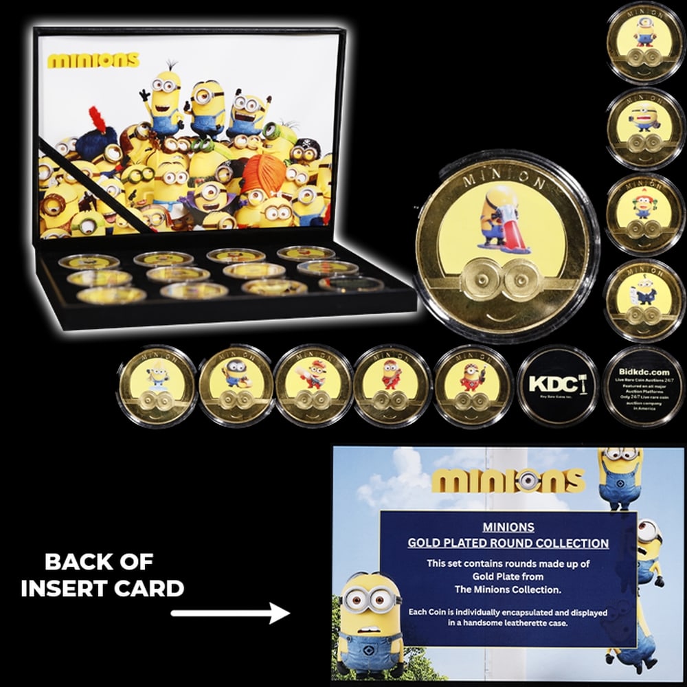 10 PC. Minions Gold Plated Round Collection In Custom Box W/ Special Backer card - 5