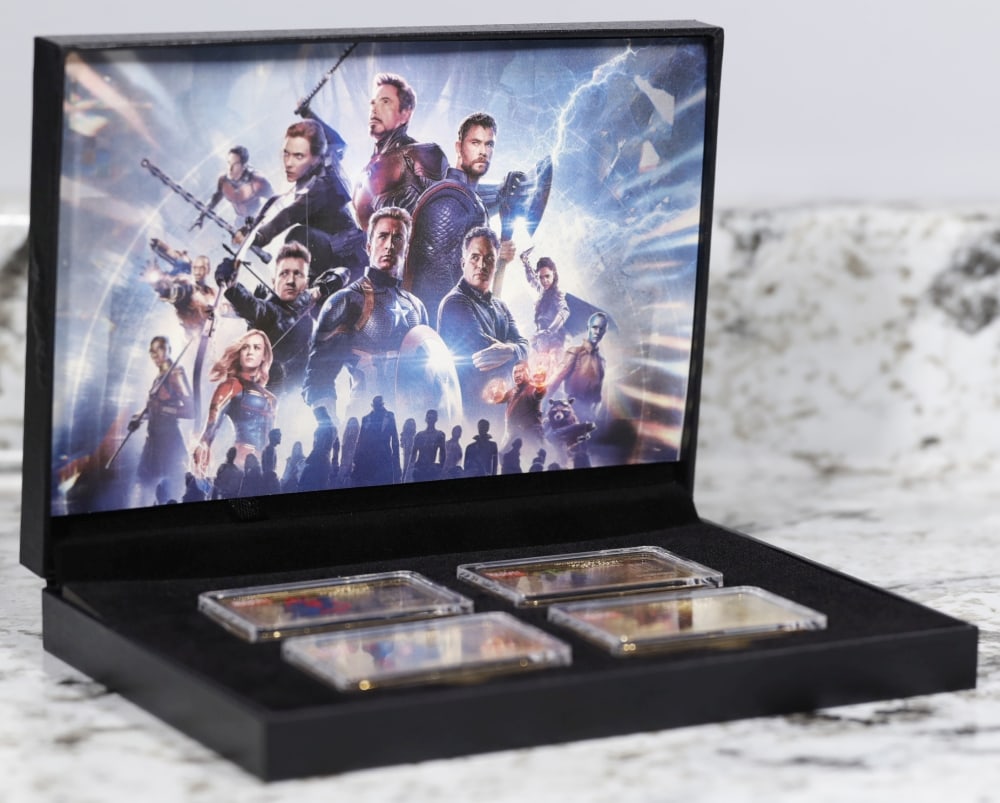 4 PC. Marvel Super Hero Gold Plated Art Bar Collection In Custom Box W/ Special Backer card - 2