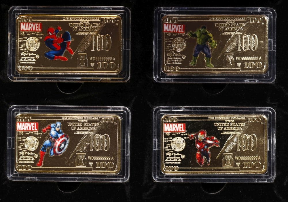 4 PC. Marvel Super Hero Gold Plated Art Bar Collection In Custom Box W/ Special Backer card - 3