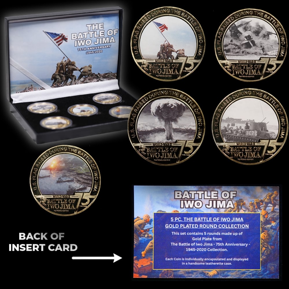 5 Coin Iwo Jima Gold Plated Round Collection - 4