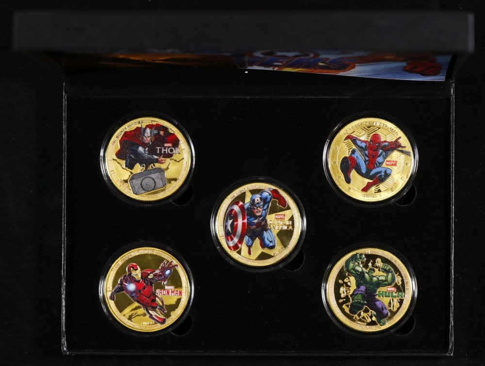 5 Coin Marvel Comics Avengers Gold Plated Round Collection Spider-Man, Hulk, Captain America, Thor, - 3